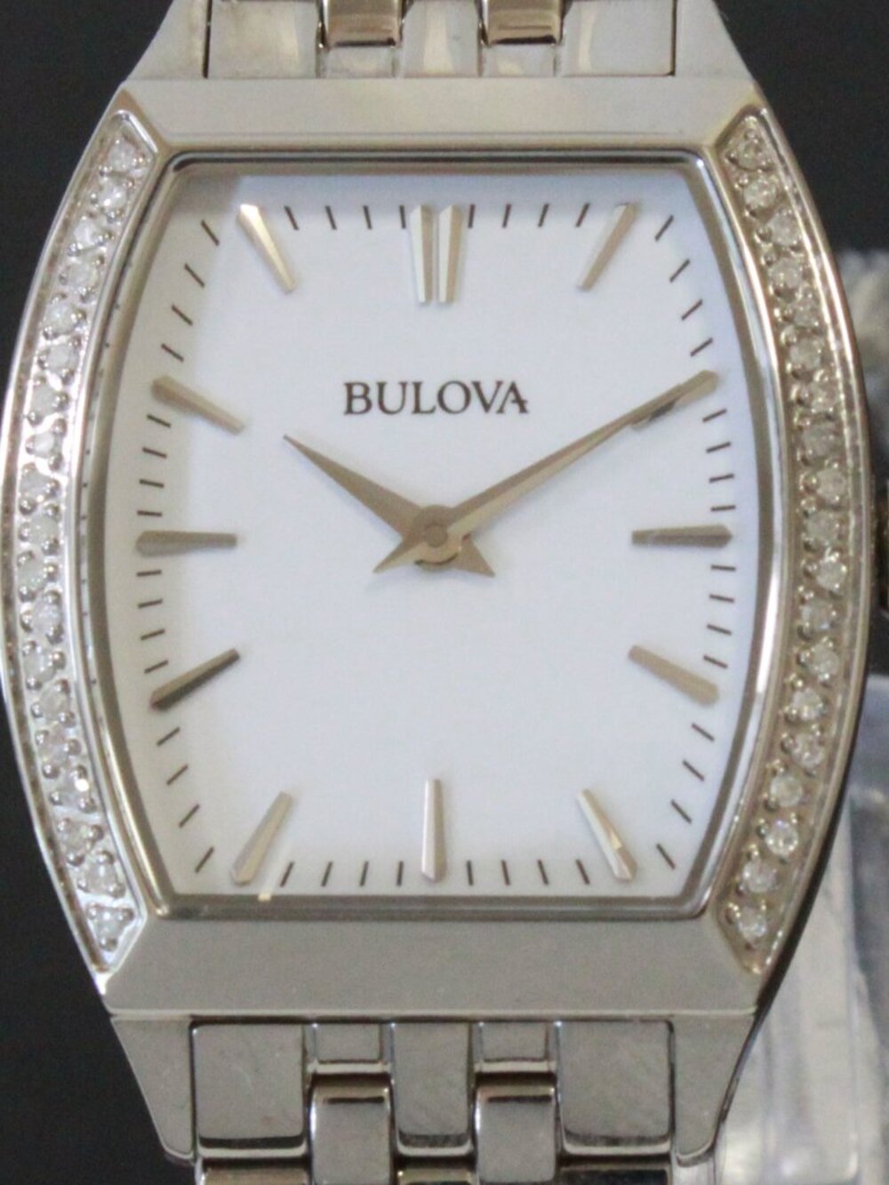 Bulova Ladies Diamond Accent Quartz Watch Diamond Embedded Bezel 26mm - Picture 13 of 13